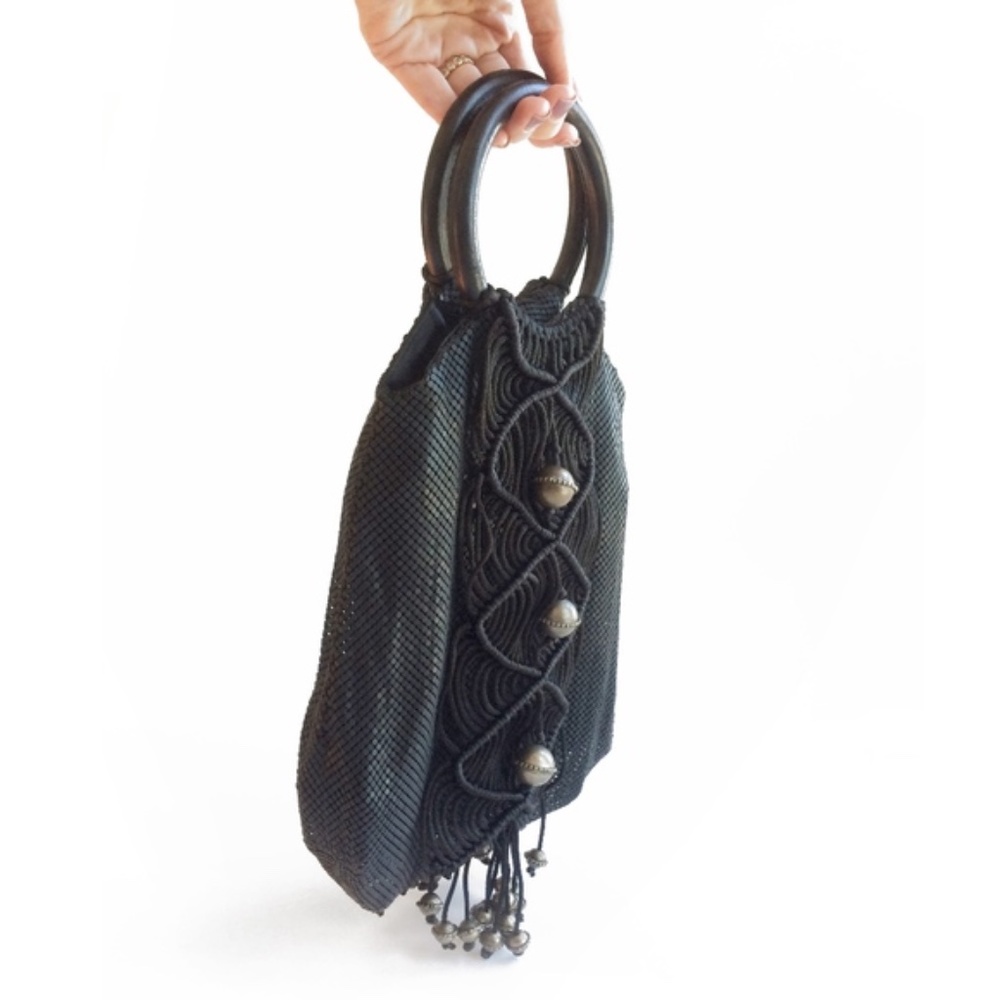 Whiting & Davis Macrame Fringe Mesh Bracelet Bag